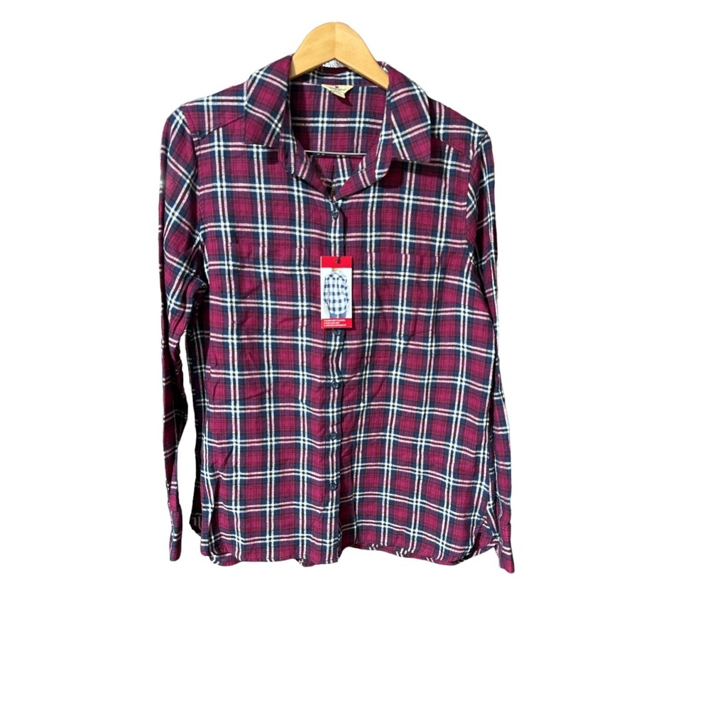 Woolrich Womens Flannel‎ Long Sleeve Button Up Shirt Large Red White Plaid NWT